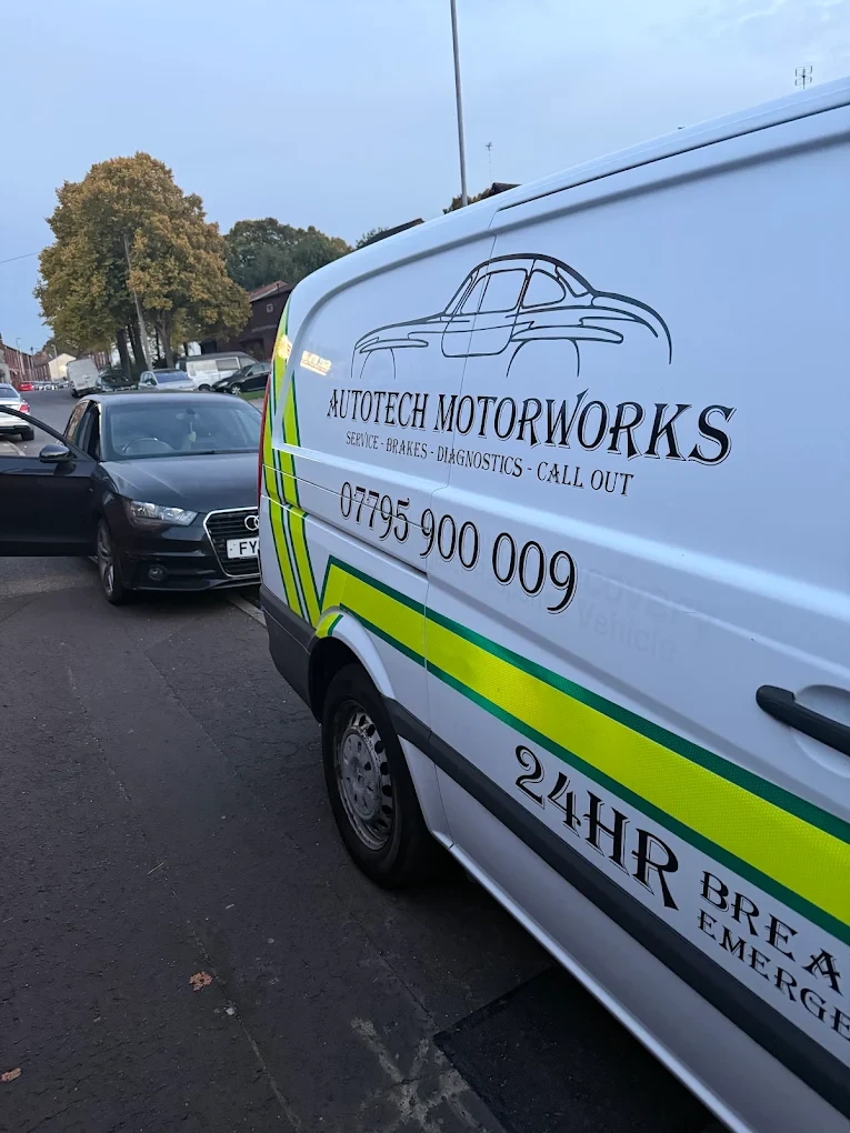 Autotech Motorworks van livery, the mobile mechanic that diagnoses battery and charging faults on site